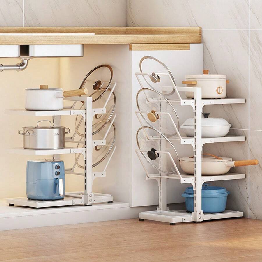 Pot Rack Organizer For Large Pots And Pans, Adjustable Lid Holder And Pan Rack For Kitchen Cabinet, Kitchenware Storage Rack, Multiple Diy Methods - White - View 1