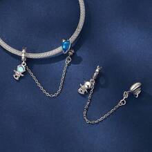 WOSTU 1入組925純銀宇航員安全鍊星球鏈配件,適用於女士手鐲手鍊diy精品珠串,宇航員系列 - 銀色 - 查看 3