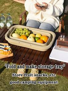 1pc大容量野餐籃 - 便攜式提籃 - 戶外春遊野餐帶蓋 - 可折疊籃 - 彩色 - 查看 6