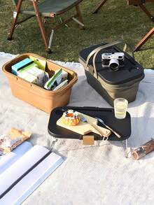 1pc大容量野餐籃 - 便攜式提籃 - 戶外春遊野餐帶蓋 - 可折疊籃 - 彩色 - 查看 9