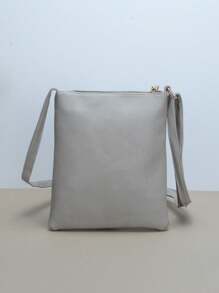 حقيبة كتف مربعة التفاصيل بتصميم عتيق للنساء، مزدوجة السوستة للاستخدام اليومي