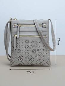 حقيبة كتف مربعة التفاصيل بتصميم عتيق للنساء، مزدوجة السوستة للاستخدام اليومي