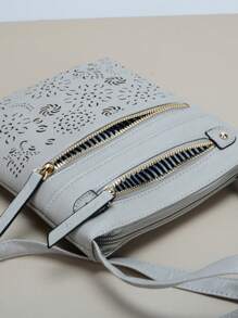 حقيبة كتف مربعة التفاصيل بتصميم عتيق للنساء، مزدوجة السوستة للاستخدام اليومي