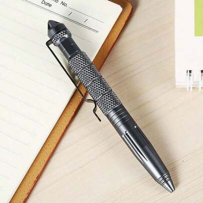 Pluma táctica militar de defensa personal con rompevidrio y cuchillo de bolsillo de cristal negro