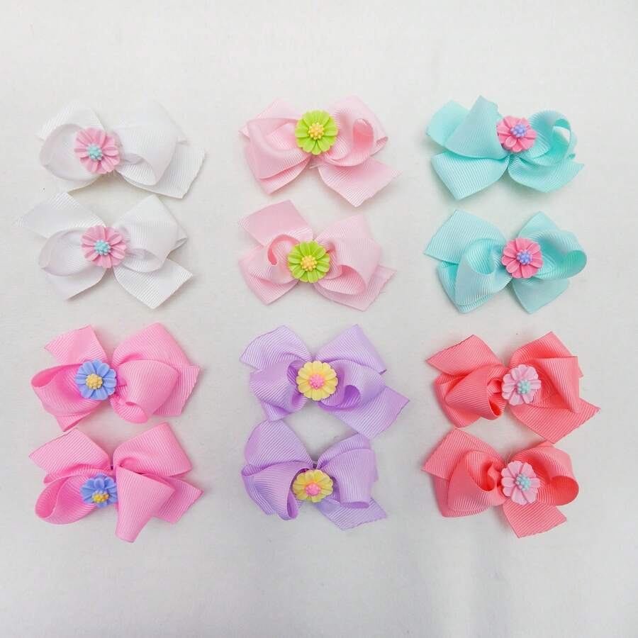 2入組可愛的小花髮夾和絲帶髮結夾,節日女孩兒童用品,是禮物的理想選擇 - 紫色 - 查看 1