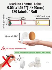 Marklife聖誕樹自粘熱敏紙卷,樹熱敏印表機貼紙,節日標籤貼紙,適用於p11,p12,p15,p50迷你印表機製造商,貼紙標誌,瓶子,筆記本電腦,14mmx40mm,每卷180pcs - 彩色 - 查看 6