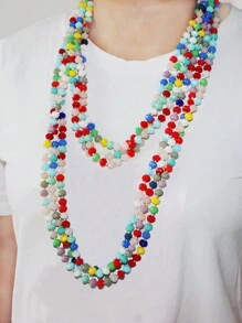 1pc Faced Crystal Glass Beads Hand Knotted 150cm Long Necklace For Fashion Ladies