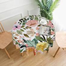 1pc Floral Pink Checkered Round Tablecloth, 60 Inch, Washable Reusable Spring Tablecloth, Great For Home, Festival, Coffee, Picnic, Patio, Party, Banquet Decor - Multicolor - View 1