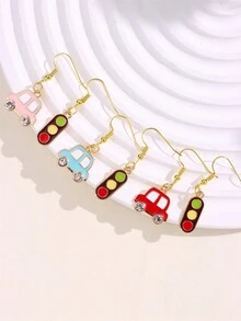 1對可愛又有趣的時尚油滴迷你汽車紅綠燈掛耳環,適合女性 - A - 查看 3