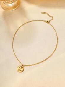 1pc Maillard Style Stainless Steel Tiger's Eye, Shell, Rose, Star Inlaid Pendant Clavicle Chain, Sweater Chain, Necklace For Women's Daily Wear - Gold - View 10