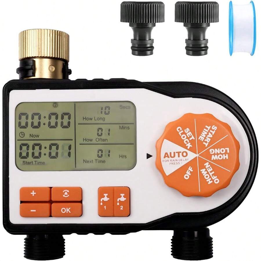 HandSonic Water Sprinkler Timer, Garden Watering Timer 2 Outlet, Garden Hose Faucet Timer For Lawn, Lawn Sprinkler Water Hose Timer Dual, Auto Manual Rain Delay Mode, Pool - White - View 1