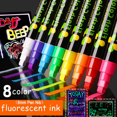 8 Colors Liquid Chalk Marker Pens - Random Colors, Washable & Wet Erase Neon Chalk Markers For Blackboard, Chalkboard Signs, Glass Window, Graduation Celebration School Students Art - Erasable Window Markers For Carslkboard Signs, Glass Window, Graduation Celebration School Students Art - Erasable Window Markers For Cars Back To School