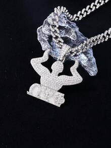 1pc European And American Style Hip-Hop Stainless Steel Pendant Necklace With Diamond Inlaid - Multicolor - View 3