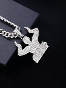 1pc European And American Style Hip-Hop Stainless Steel Pendant Necklace With Diamond Inlaid - Multicolor - View 6
