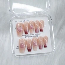 手工印花法國貓眼魔鏡粉超閃亮閃光手工芭蕾彈簧假指甲貼片,適用於指甲藝術設計裝飾,附赠果凍膠,透明亮面亞克力展示盒 - 玫紅色 - 查看 6