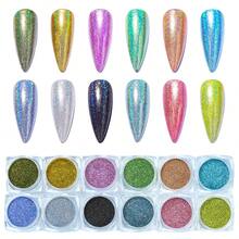 12 色/套美甲雷射閃光粉,高光澤金屬指甲粉,適合 Diy 美甲裝飾,沙龍美甲使用 - 綠色 - 查看 2