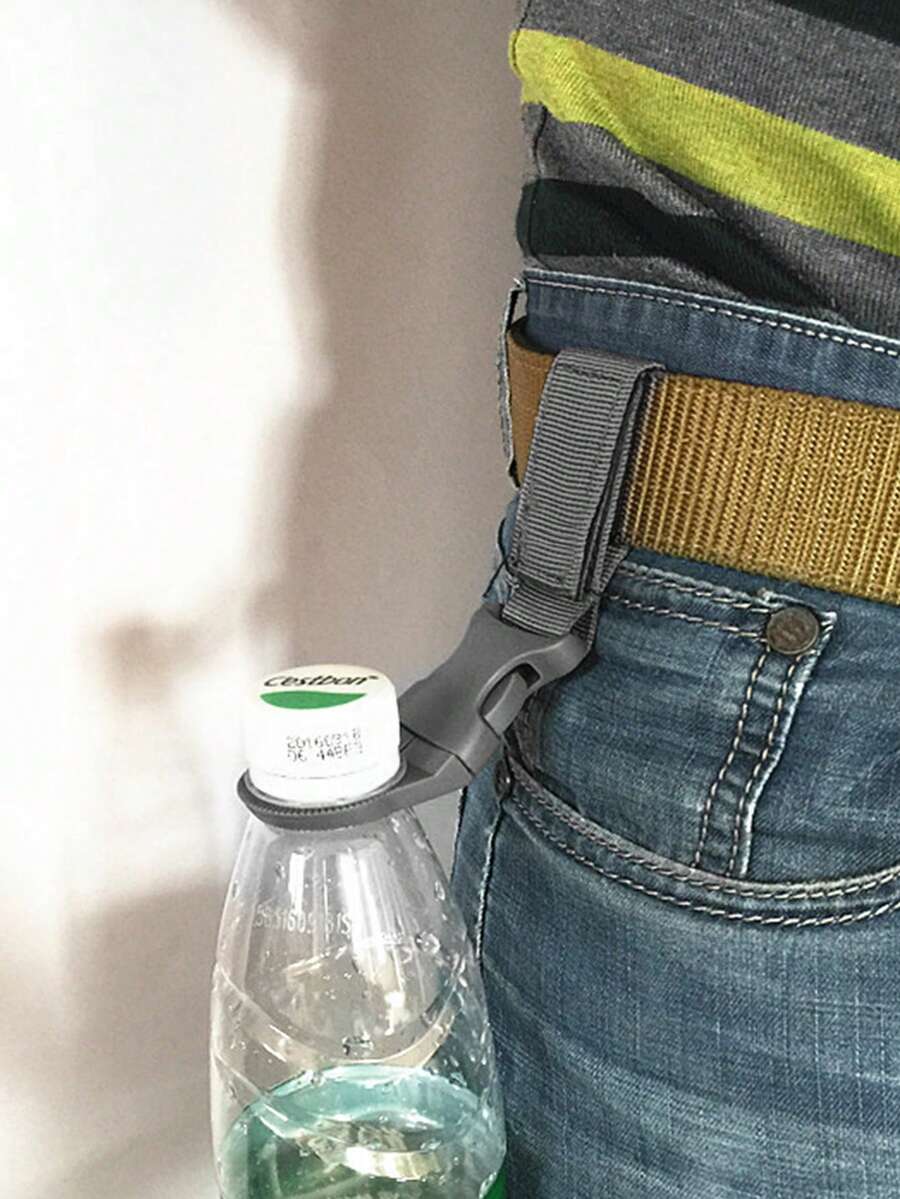 1pc Outdoor Sports Traveling Hiking Climbing Water Bottle Holder, Portable Nylon Waist Hanging Water Cup Belt - Dark Grey - View 1