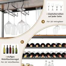 5-Tier Wine Rack For 22 Bottles, Freestanding Bottle Rack With Glass Holder, Table Top Display Rack Vintage For Kitchen, Dining Room & Bar - Brown - View 4