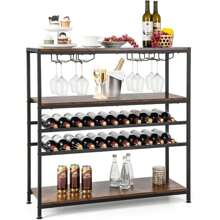 5-Tier Wine Rack For 22 Bottles, Freestanding Bottle Rack With Glass Holder, Table Top Display Rack Vintage For Kitchen, Dining Room & Bar - Brown - View 1