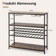 5-Tier Wine Rack For 22 Bottles, Freestanding Bottle Rack With Glass Holder, Table Top Display Rack Vintage For Kitchen, Dining Room & Bar - Brown - View 2