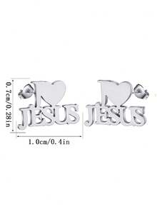 1pair Stainless Steel Heart Shaped Stud Earrings For Girls, Suitable For Daily Wear - Silver - View 3