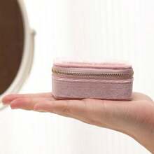 1pc Velvet Jewelry Travel Organizer, Mini Portable Ring Earring Storage Case - Pink - View 4