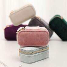 1pc Velvet Jewelry Travel Organizer, Mini Portable Ring Earring Storage Case - Pink - View 2