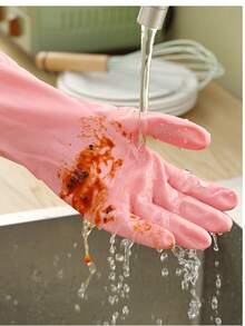 1Pair Reusable Long Dishwashing Cleaning Gloves -  Rubber Protection Gloves For Cleaning - Pink - View 5