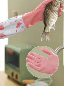 1Pair Reusable Long Dishwashing Cleaning Gloves -  Rubber Protection Gloves For Cleaning - Pink - View 2