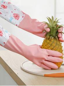 1Pair Reusable Long Dishwashing Cleaning Gloves -  Rubber Protection Gloves For Cleaning - Pink - View 3