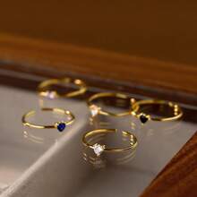 1pc Simple And Fashionable Heart Shaped Multi-Colored Cubic Zirconia S925 Sterling Silver Open Ring, Golden Color, Suitable For Women's Daily Wear - Heart Shaped Ring - View 10