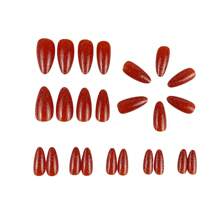 24pcs Full Cover Red Glitter False Nails In Water Drop Shape With Jelly Glue And Nail File, Suitable For Women And Girls - Red - View 2