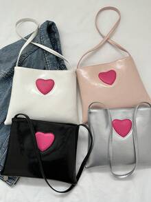 Cute Heart Shaped Children's Shoulder Bag, Casual Solid Color Pu Tote Bag For Girls To Go Out For Shopping, Fresh Style - Pink - View 5