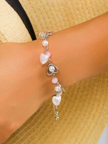 1 件甜美酷炫 Y2k 風格透明金屬串珠手鍊,帶有星星和心形吊飾,適合女性日常佩戴 - 彩色 - 查看 9