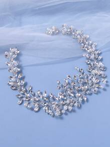 1入手工珠鍊頭飾,鑲嵌鑽石和珍珠,百搭婚禮髮飾 - 銀色 - 查看 3