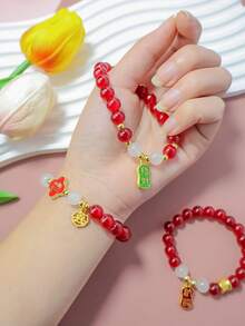 286 顆農曆新年 8 毫米紅/綠/白珠（禮物：0.8 毫米線捲和剪刀）,中式幸運手鍊 Diy 套件,適用於手鍊和項鍊 - 中国红 - 查看 6