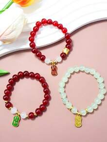 286 顆農曆新年 8 毫米紅/綠/白珠（禮物：0.8 毫米線捲和剪刀）,中式幸運手鍊 Diy 套件,適用於手鍊和項鍊 - 中国红 - 查看 7