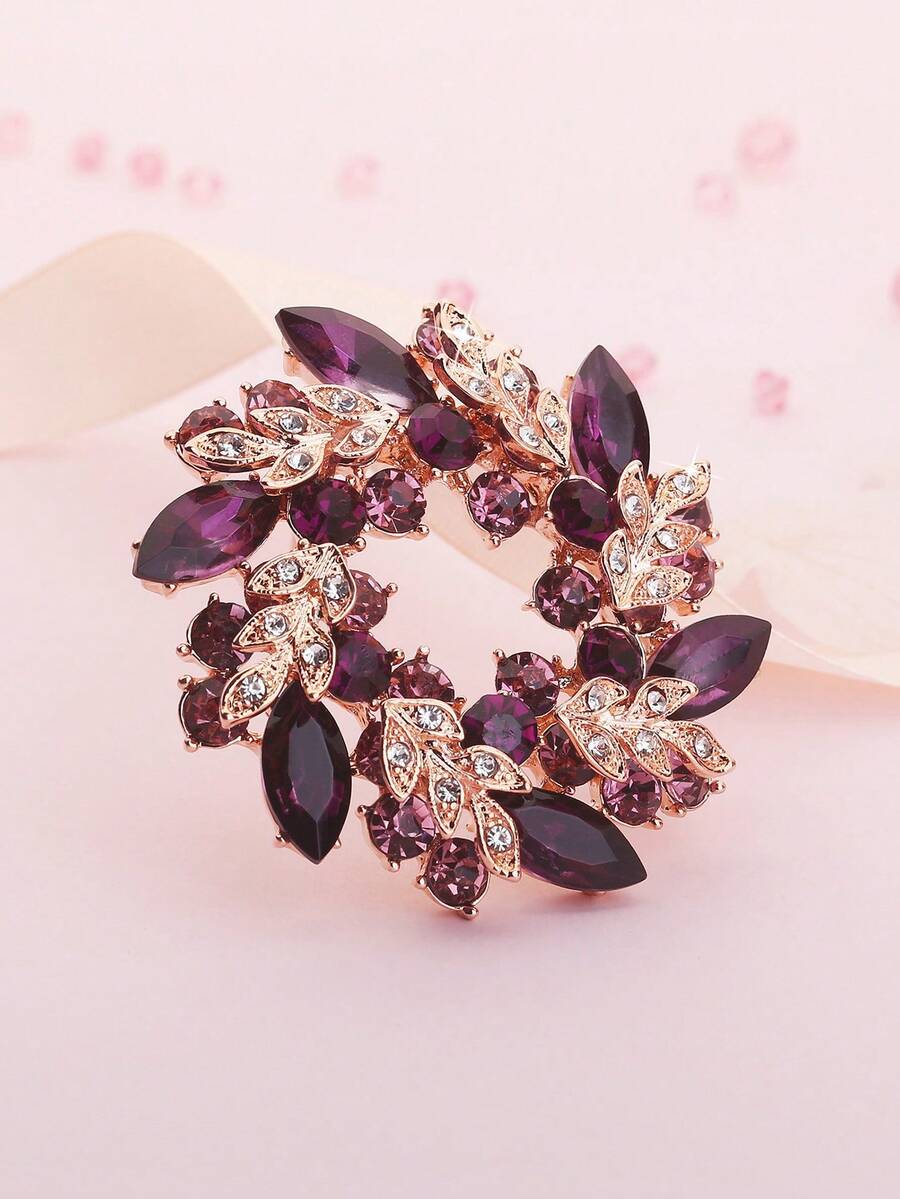 1pc Elegant Shiny Colorful Flower Wreath Women's Gift Brooch - Purple - View 1