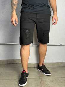 Men Denim Shorts - 黑色 - 查看 2