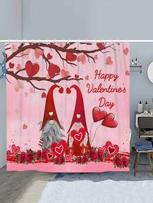 1入情人節主題小人和心形淋浴簾或馬桶墊和4入浴室地墊組,附12個淋浴簾掛鉤的防水浴室配件 - 彩色 - 查看 4