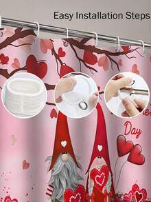 1入情人節主題小人和心形淋浴簾或馬桶墊和4入浴室地墊組,附12個淋浴簾掛鉤的防水浴室配件 - 彩色 - 查看 6