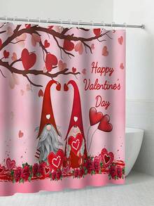 1入情人節主題小人和心形淋浴簾或馬桶墊和4入浴室地墊組,附12個淋浴簾掛鉤的防水浴室配件 - 彩色 - 查看 5