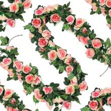 1入pc人造花薔薇植物藤籐家居裝飾花藤用於飯桌花瓶裝飾,餐廳、臥室裝飾材料,婚禮現場裝飾,戶外花園花材,新年裝飾 - 粉色 - 查看 3