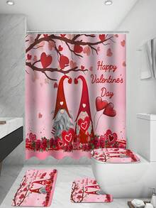 1入情人節主題小人和心形淋浴簾或馬桶墊和4入浴室地墊組,附12個淋浴簾掛鉤的防水浴室配件 - 彩色 - 查看 7