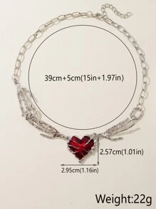 1pc Pure Gothic Design Silver-Color Devil Claw And Red Heart Pendant Chain Necklace, Suitable For Women'S Daily Wear - Silver - View 6