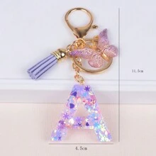 Breloc cu literă inițială Boho, drăguț fulg de zăpadă, paiete de dragoste, alfabet, breloc, fluture, pandantiv, inel, poșetă, rucsac, charm, husă pentru căști, accesorii, femei, fete, cadou pentru cupluri de Ziua Îndrăgostiților. Accesorii auto pentru geantă, charm, rucsac pentru școală, Goth Y2K.