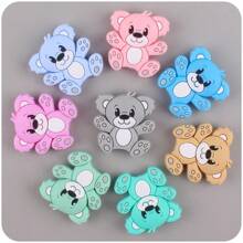 1入新款矽膠小熊造型珠子,適用於兒童藝術和手工藝品,創意彩色矽膠珠飾品配件 - 灰色 - 查看 6
