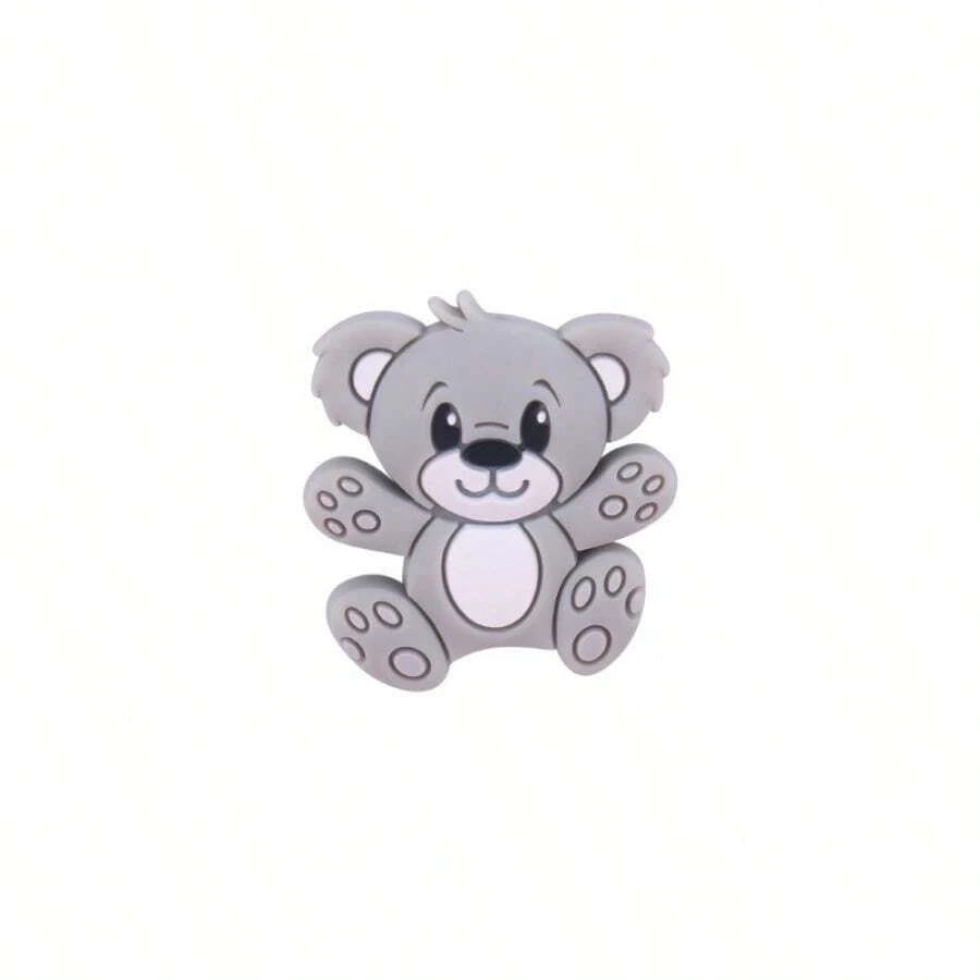 1入新款矽膠小熊造型珠子,適用於兒童藝術和手工藝品,創意彩色矽膠珠飾品配件 - 灰色 - 查看 1