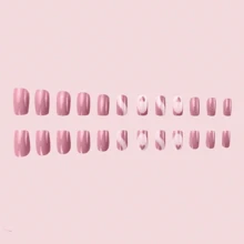 24入組按壓式假指甲,附果凍膠和指甲文件,短方形法式和粉色心形紋路設計升級你的風格,適用於女性/女孩日常穿著 - 彩色 - 查看 2