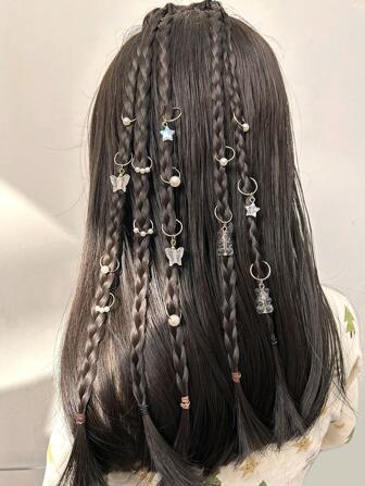 14入組白珍珠星熊蝴蝶造型髮圈